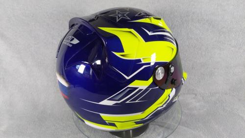 Blue Yellow racing helmet design 09